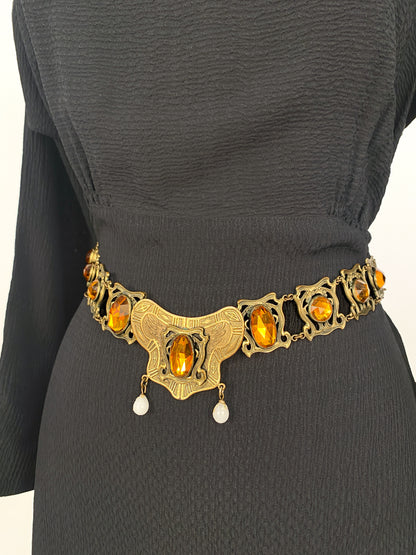 Victorian Art Nouveau Brass Belt / Waist 30