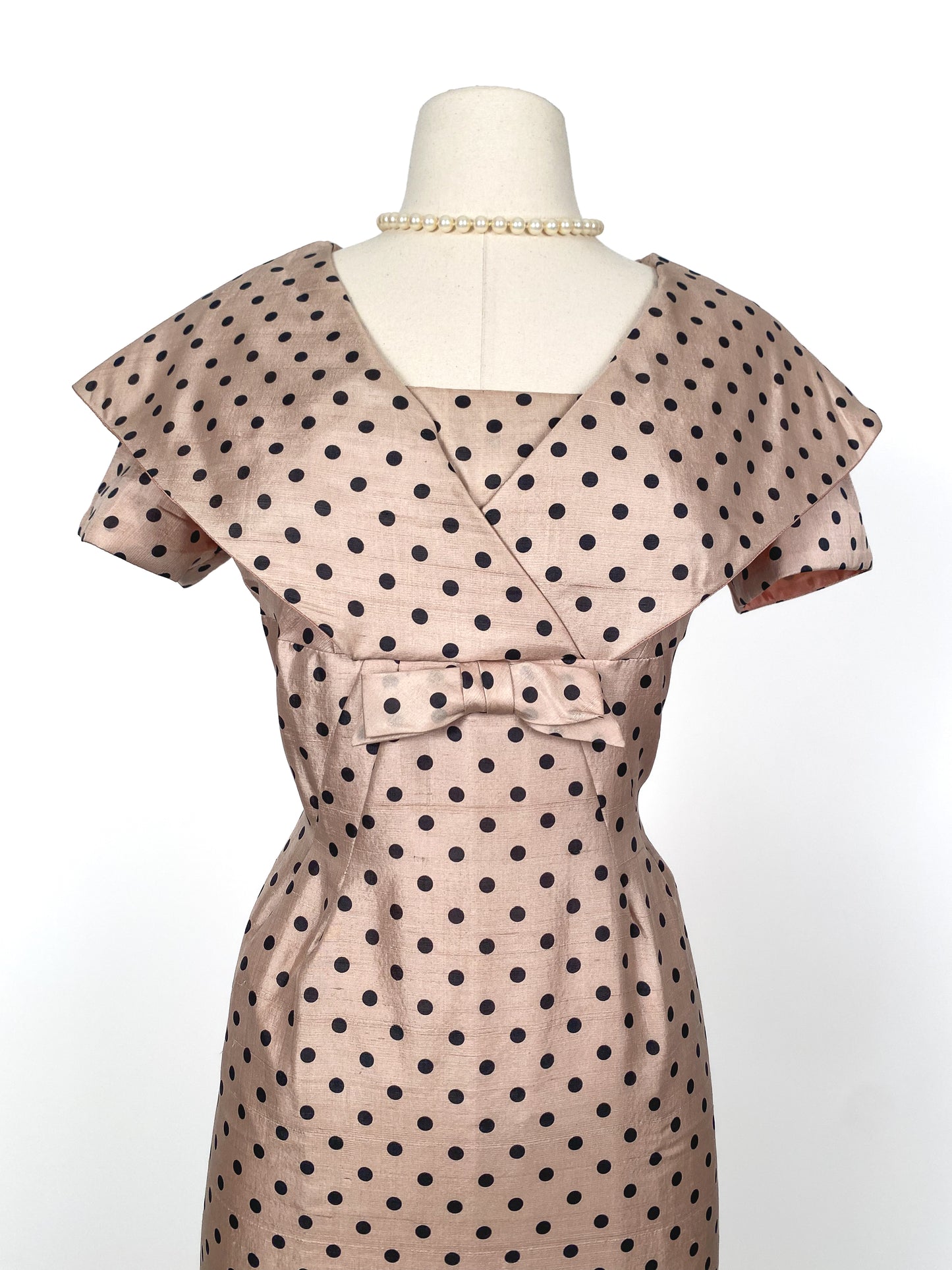 1950s Beige Polka Dot Wiggle Dress/ Waist 30