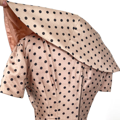 1950s Beige Polka Dot Wiggle Dress/ Waist 30
