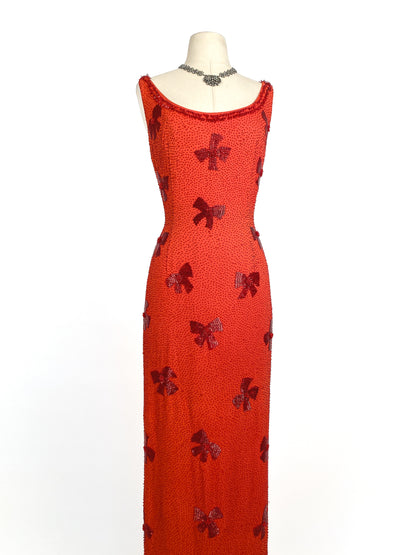Stunning 1950-60s Beaded Full Length Gown / Waist 30