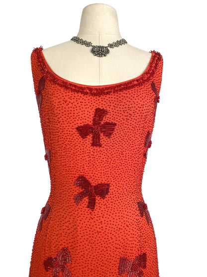 Stunning 1950-60s Beaded Full Length Gown / Waist 30