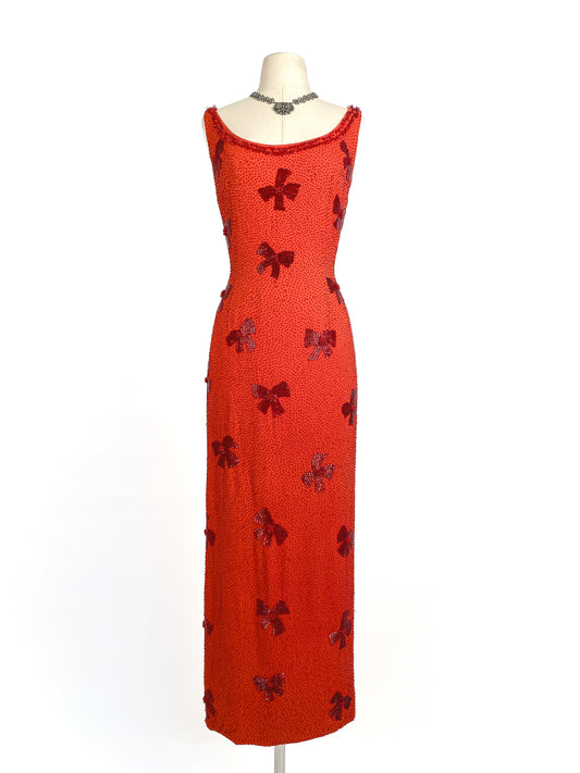 Stunning 1950-60s Beaded Full Length Gown / Waist 30