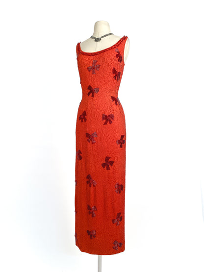 Stunning 1950-60s Beaded Full Length Gown / Waist 30