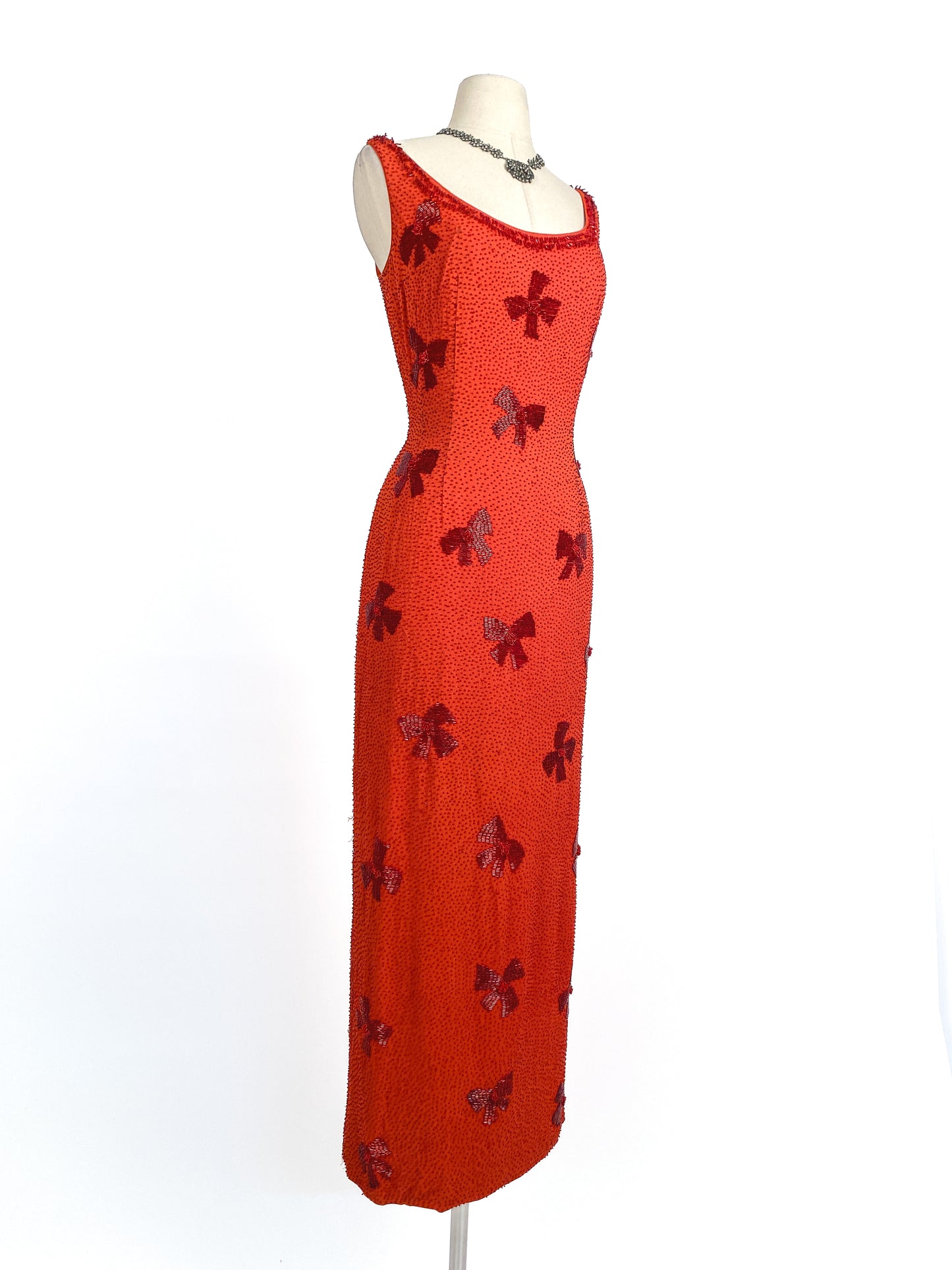 Stunning 1950-60s Beaded Full Length Gown / Waist 30
