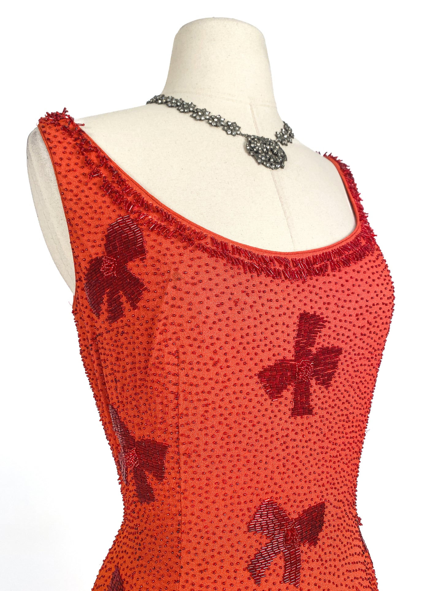 Stunning 1950-60s Beaded Full Length Gown / Waist 30