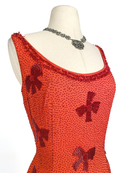 Stunning 1950-60s Beaded Full Length Gown / Waist 30