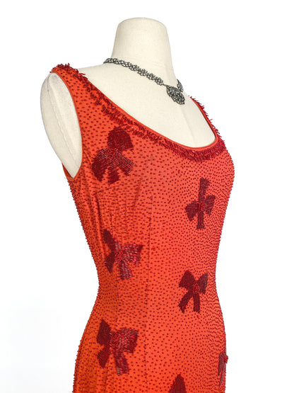 Stunning 1950-60s Beaded Full Length Gown / Waist 30