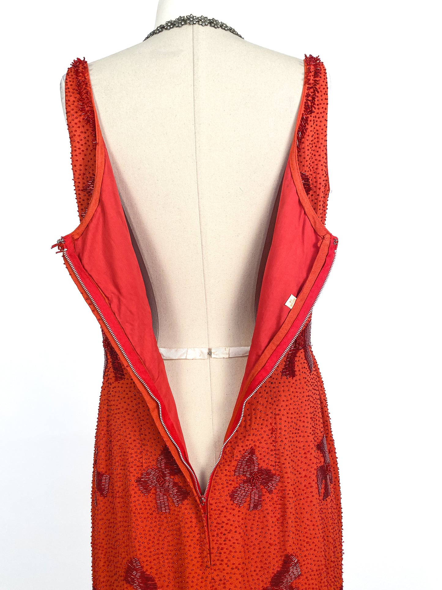 Stunning 1950-60s Beaded Full Length Gown / Waist 30