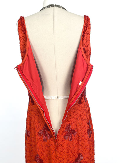 Stunning 1950-60s Beaded Full Length Gown / Waist 30