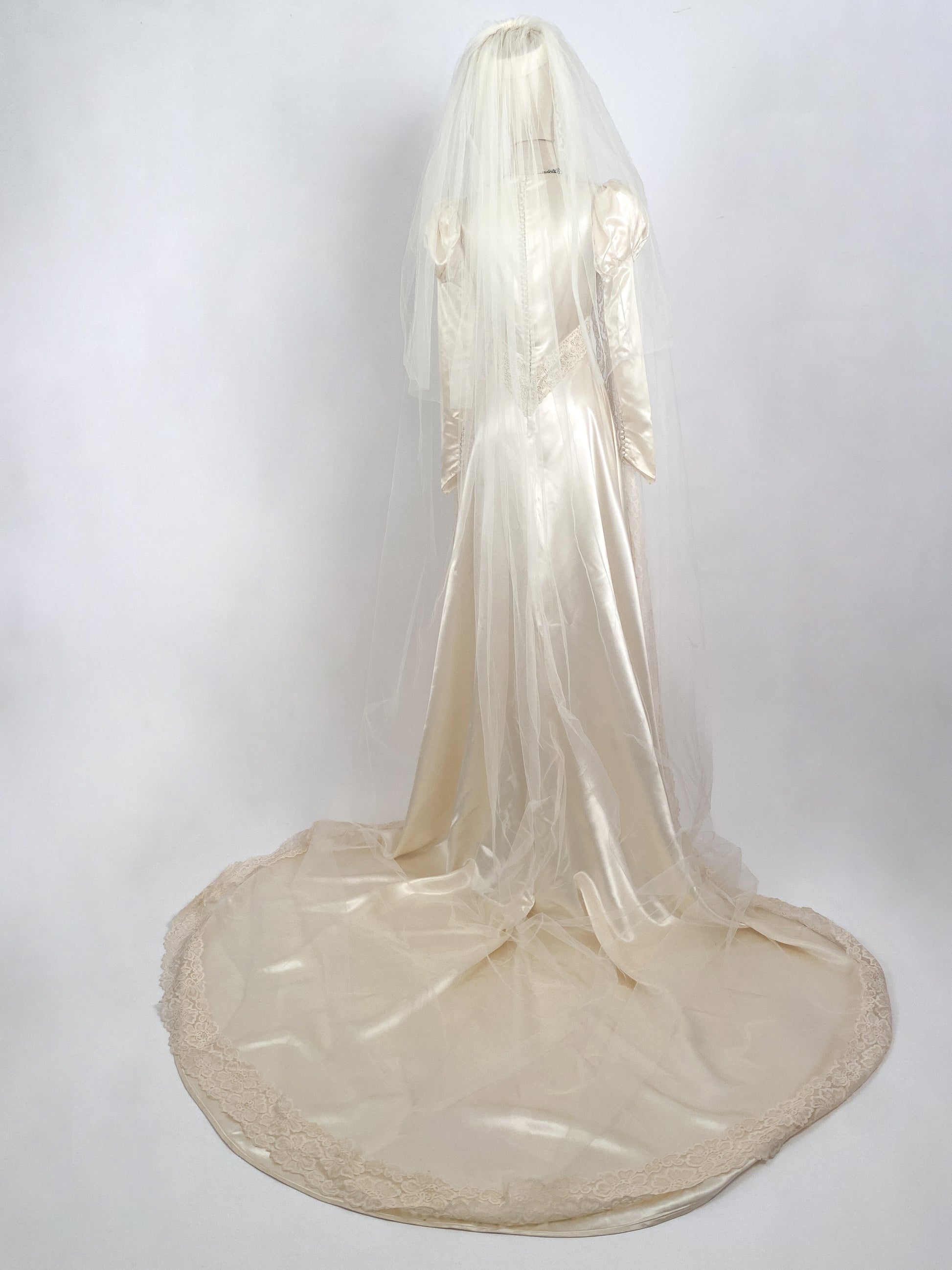 1920/30s Liquid Silk Satin Wedding Dress With Beaded and