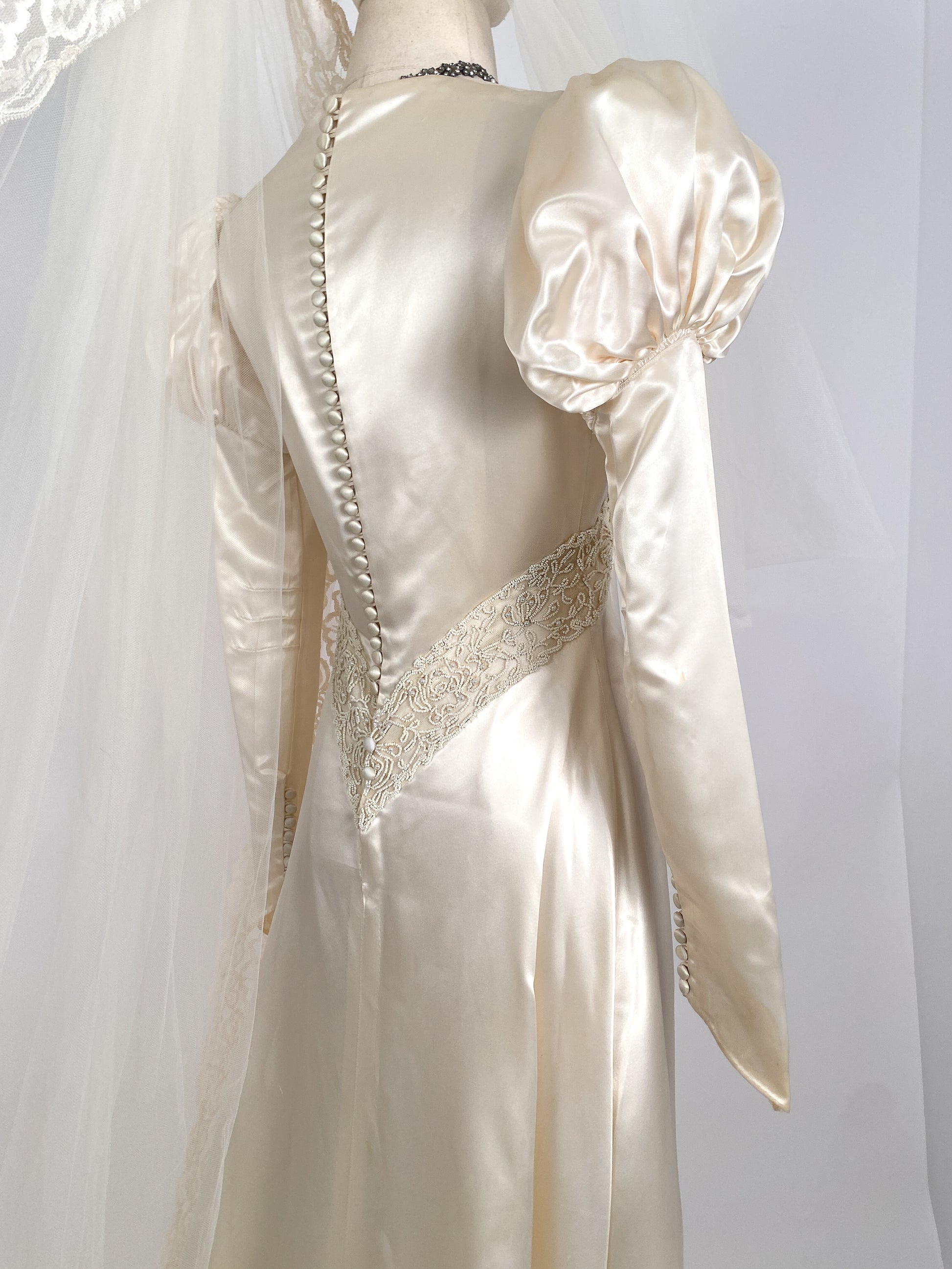 vintage satin wedding dresses Vintage 1940s Satin Long Sleeve Wedding Dress