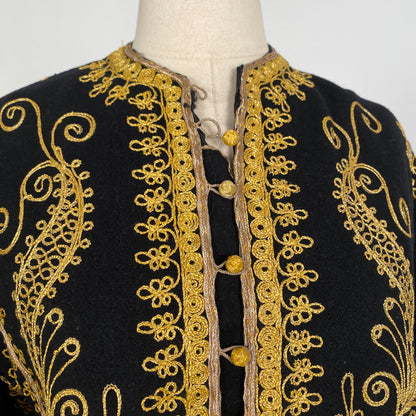 1960s Black Wool Jacket with Gold Embroidery / Bust 40