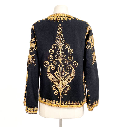 1960s Black Wool Jacket with Gold Embroidery / Bust 40