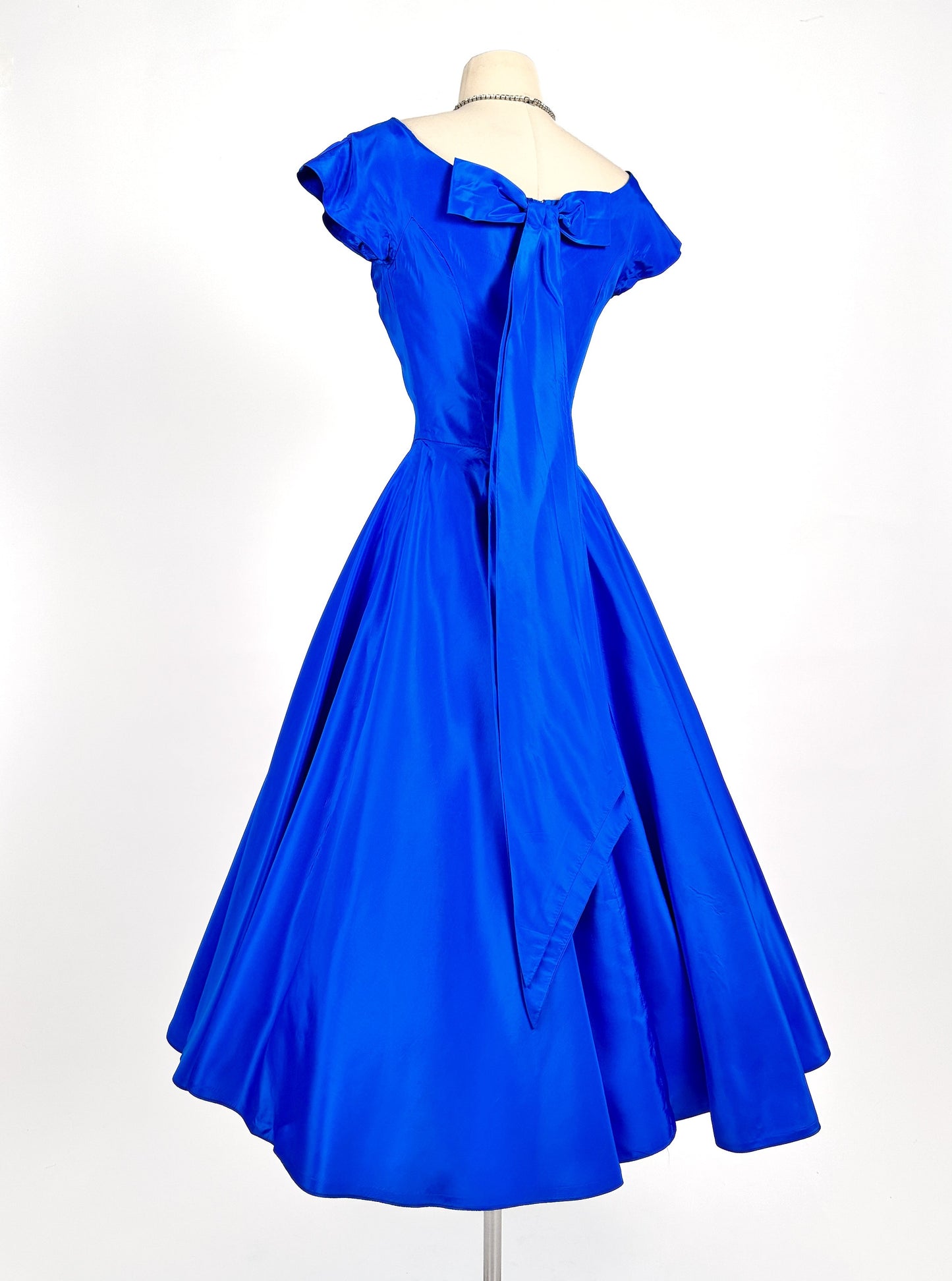 1950s Striking Sapphire Blue Gown with Bow / Waist 26