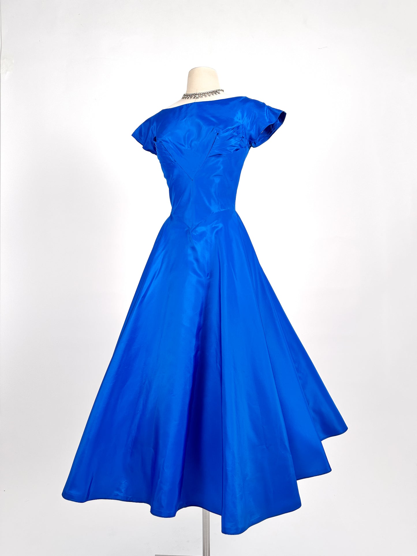 1950s Striking Sapphire Blue Gown with Bow / Waist 26