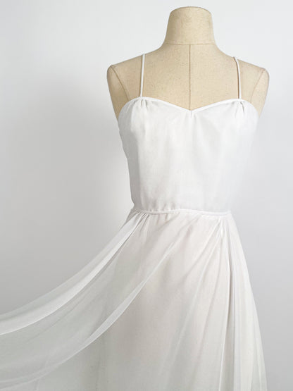 1970s Lace and Chiffon Wedding Dress / Waist 26