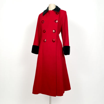 1980s Christian Dior Red Wool Coat / Waist 37