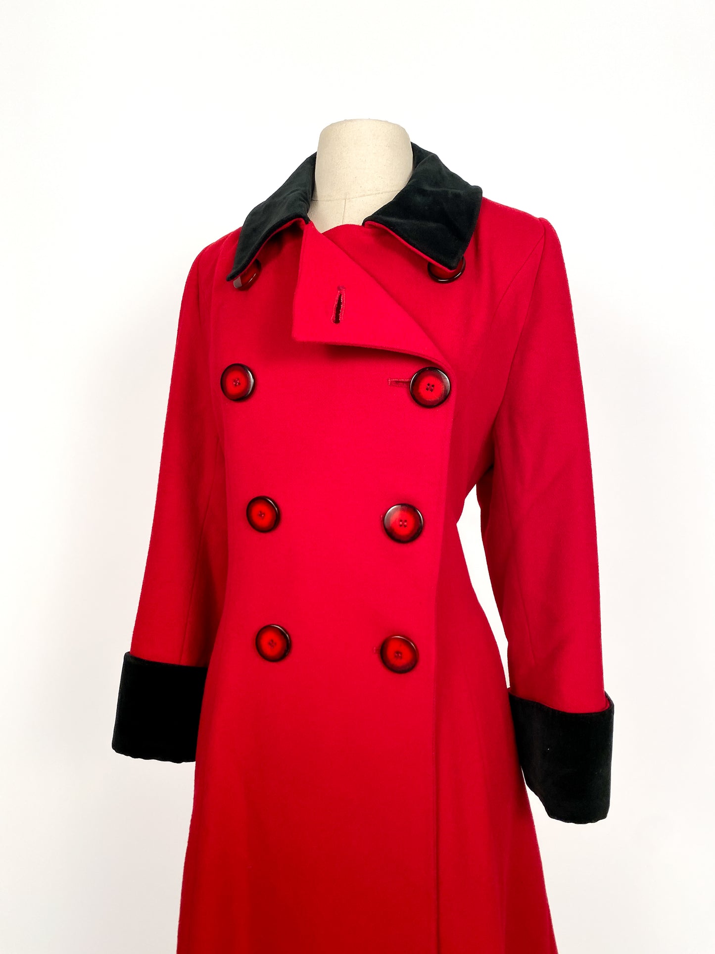 1980s Christian Dior Red Wool Coat / Waist 37