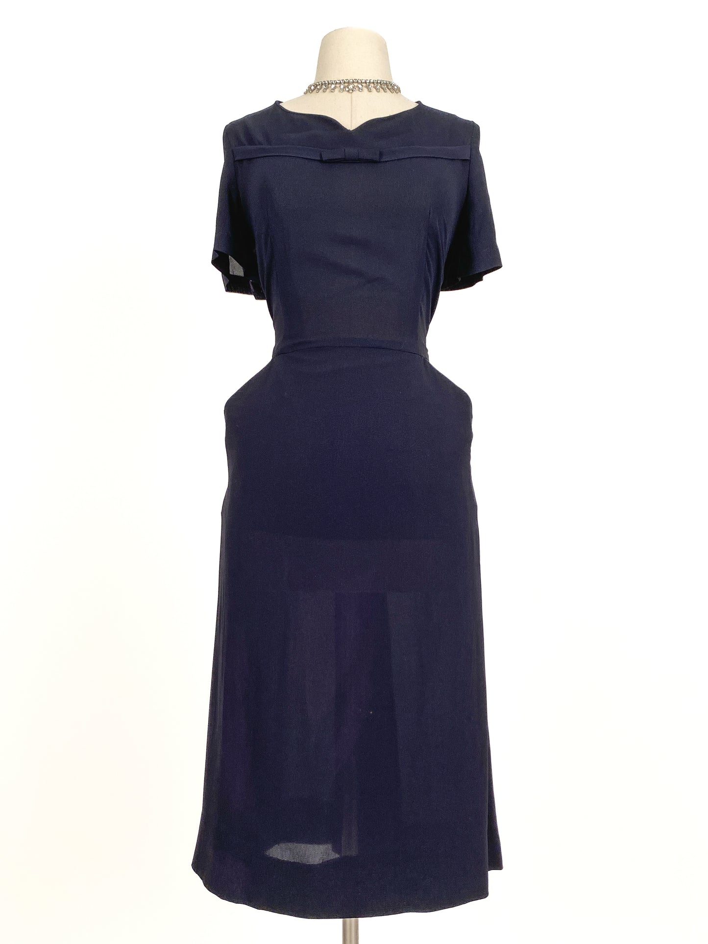 1950s Navy Silk Dress with Pockets / Waist 31