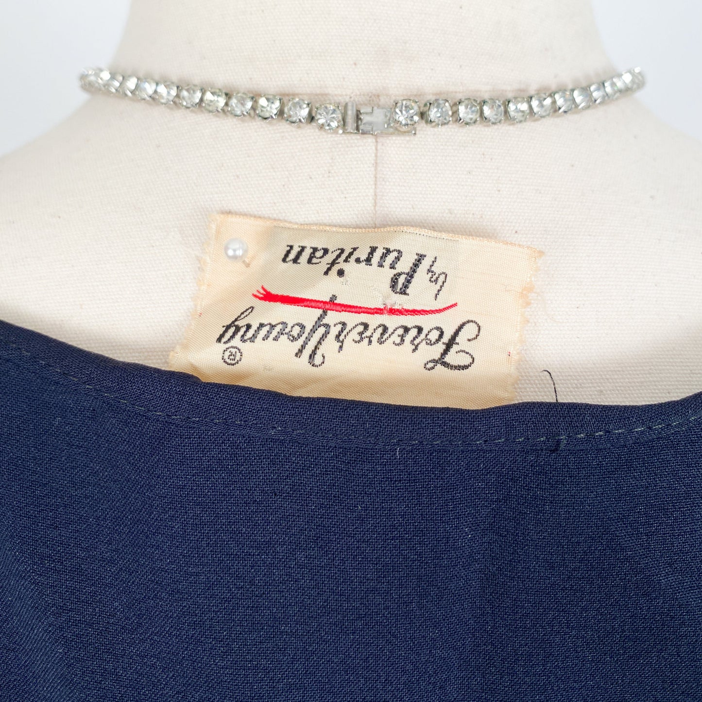 1950s Navy Silk Dress with Pockets / Waist 31