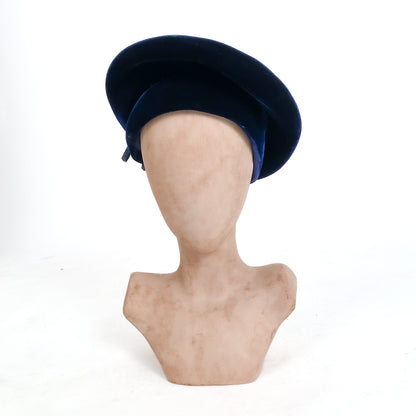 1950s Navy Velvet Structured Beret with Grosgrain Tassel