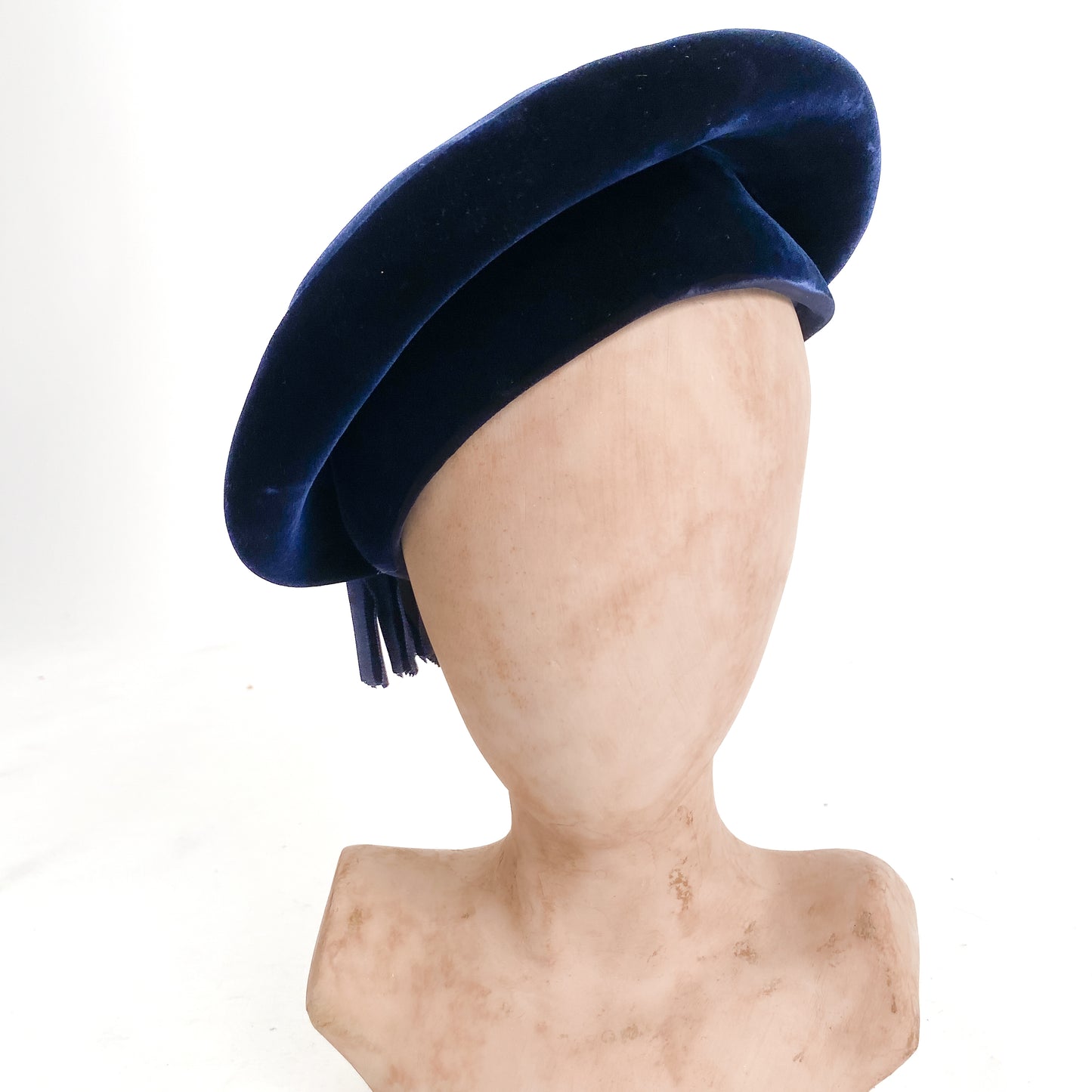 1950s Navy Velvet Structured Beret with Grosgrain Tassel