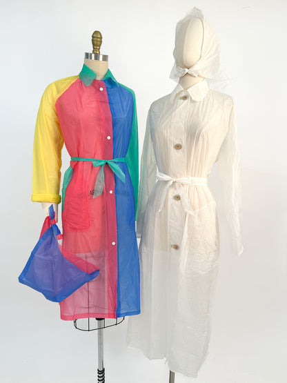 1960s Color Blocked Sheer Vinyl Raincoat / One Size