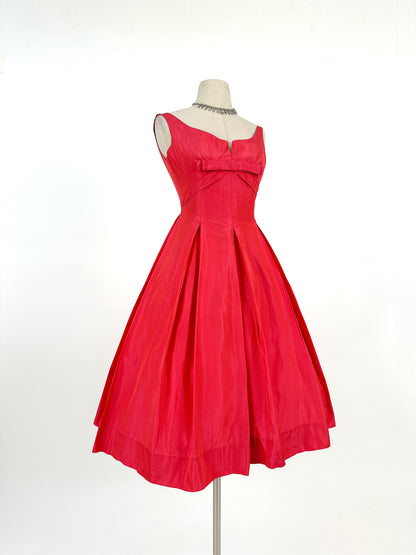 50s Stunning Fuschia Taffeta Gown by Jean Allen / Waist 24