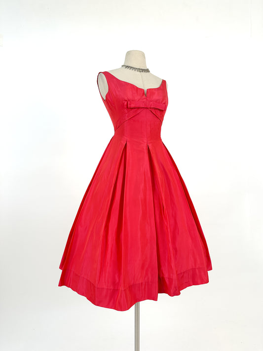 50s Stunning Fuschia Taffeta Gown by Jean Allen / Waist 24
