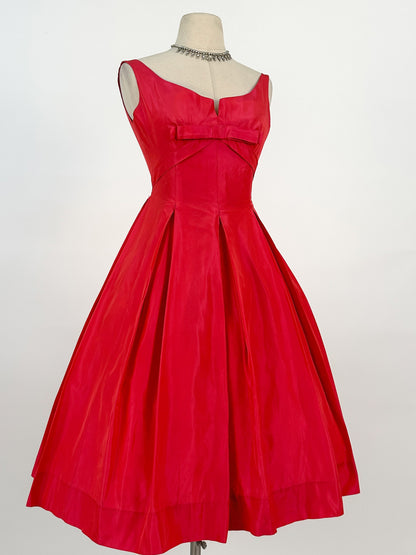 50s Stunning Fuschia Taffeta Gown by Jean Allen / Waist 24