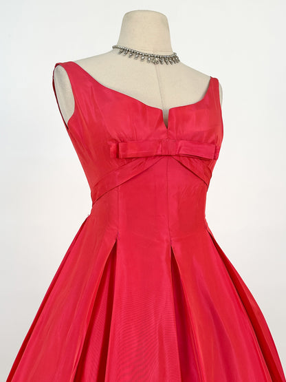 50s Stunning Fuschia Taffeta Gown by Jean Allen / Waist 24