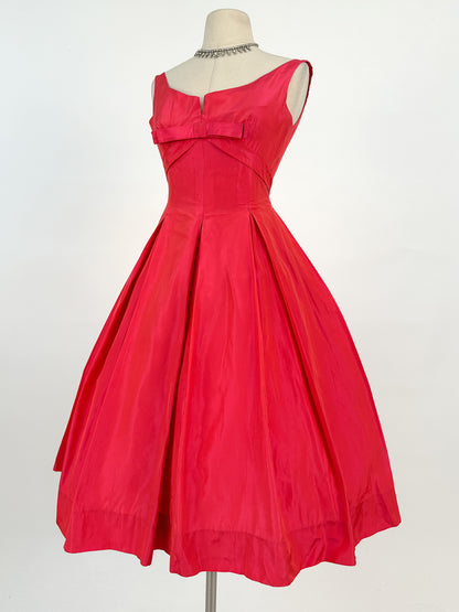 50s Stunning Fuschia Taffeta Gown by Jean Allen / Waist 24