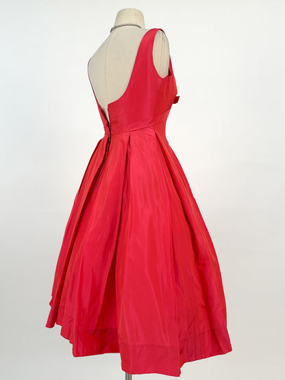 50s Stunning Fuschia Taffeta Gown by Jean Allen / Waist 24