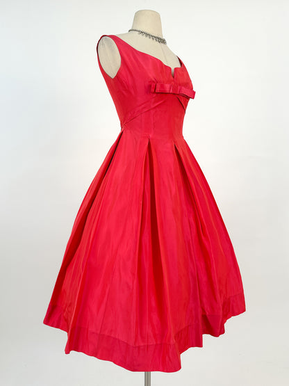 50s Stunning Fuschia Taffeta Gown by Jean Allen / Waist 24