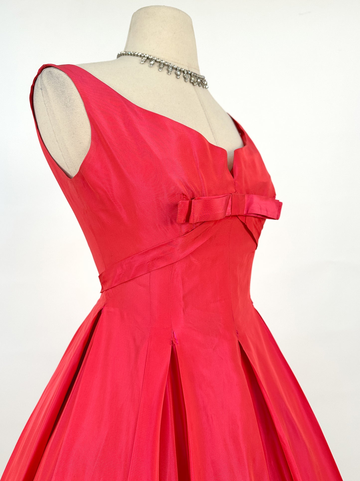50s Stunning Fuschia Taffeta Gown by Jean Allen / Waist 24