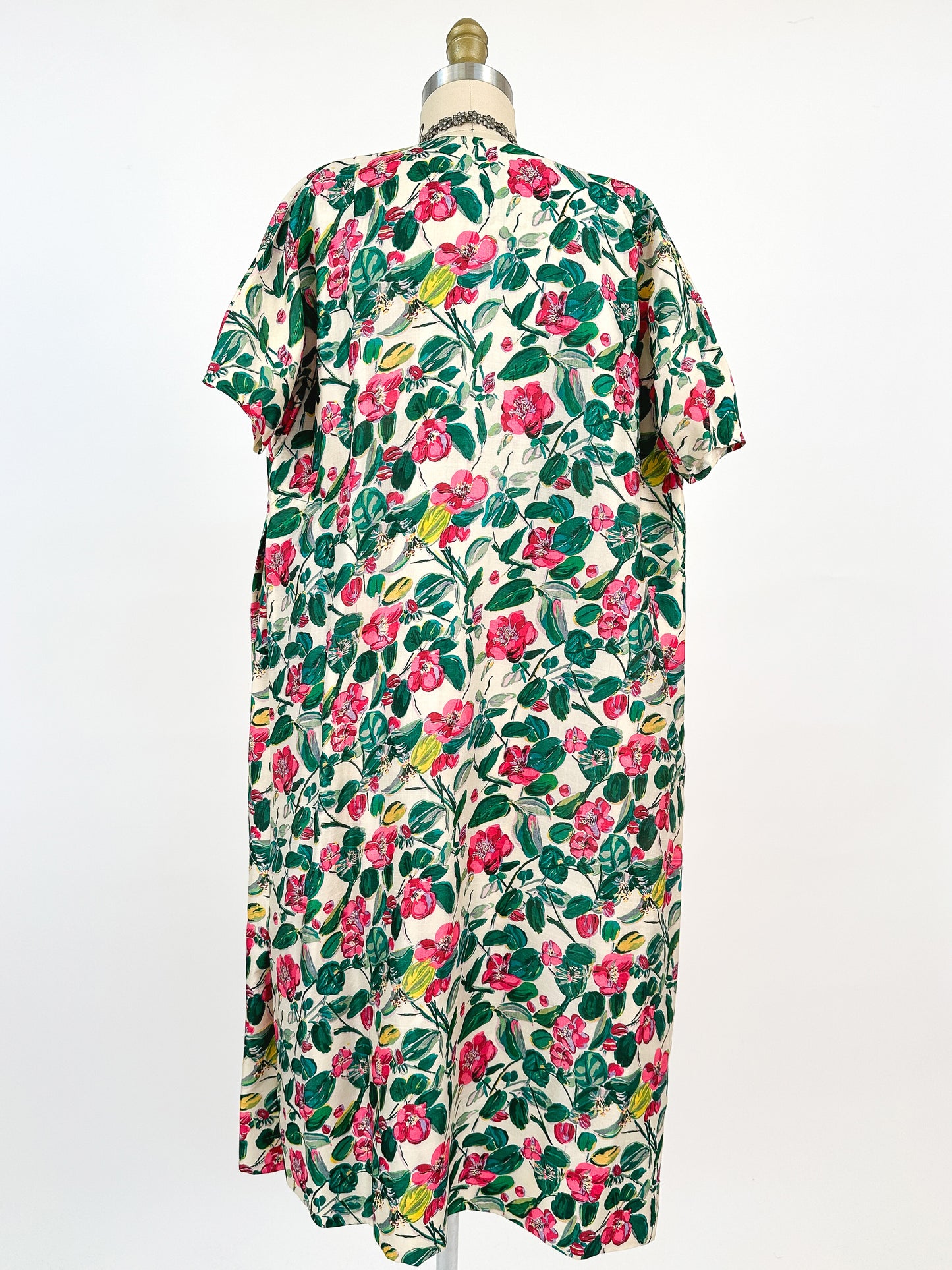 50s Bright Watercolor Floral Dupioni Silk Two Piece Ensemble / Waist 28