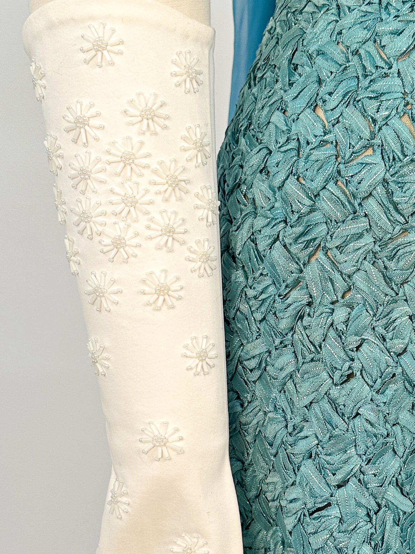 1950s – 60s White Cotton Three-Quarter Beaded Gloves