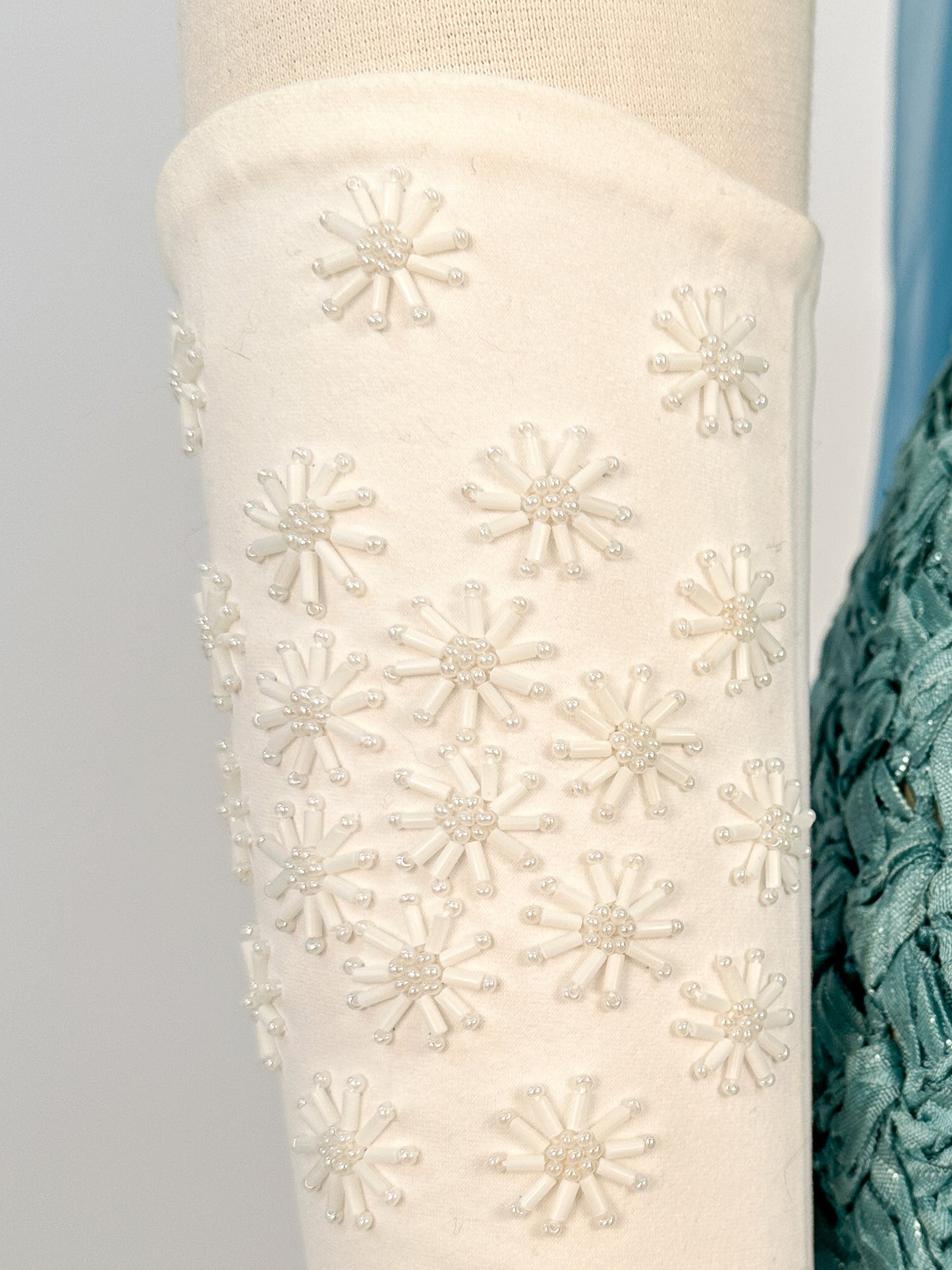 1950s – 60s White Cotton Three-Quarter Beaded Gloves
