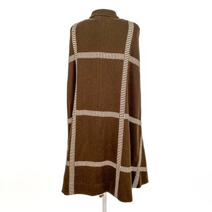 1960s Brown Wool Cape with Checkered Trim / One Size