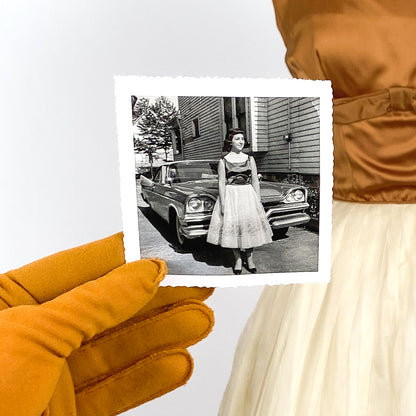 1950s Copper Satin and Ivory Organza Dress / Waist 26