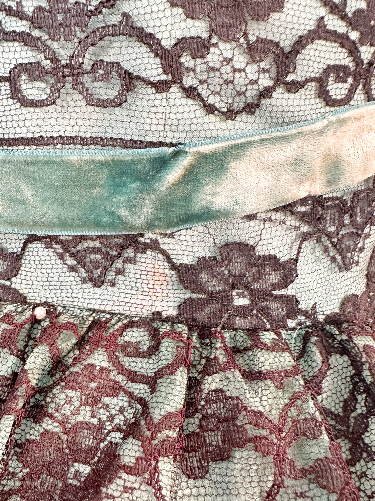 1950s Dreamy Black Lace and Teal Organza Tiered Ball Gown / Waist 24