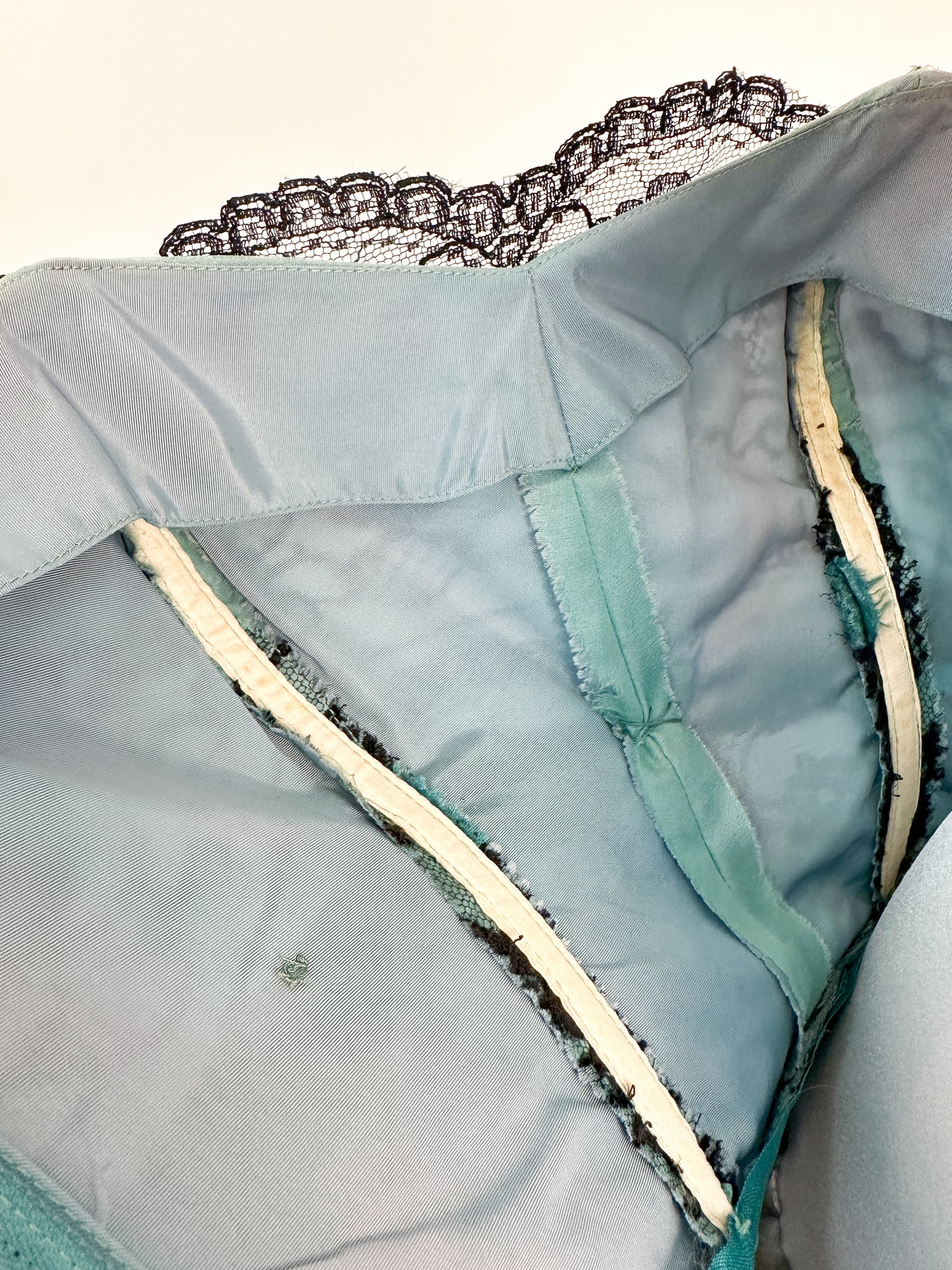 1950s Dreamy Black Lace and Teal Organza Tiered Ball Gown / Waist 24