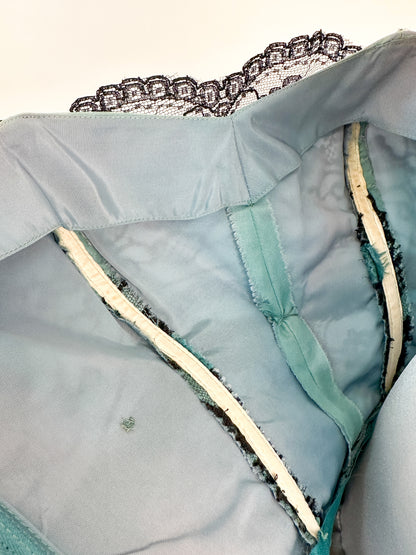 1950s Dreamy Black Lace and Teal Organza Tiered Ball Gown / Waist 24