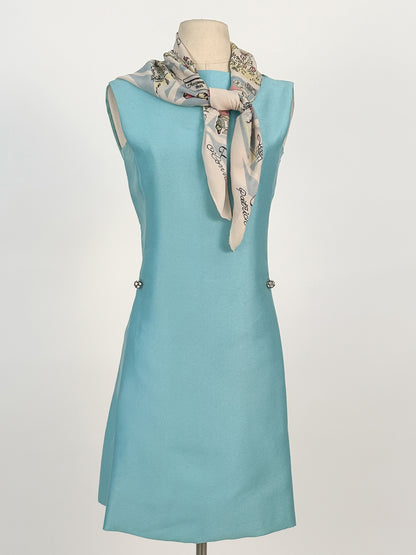 1960s Aqua Dupioni Silk Shift Dress / Waist 34