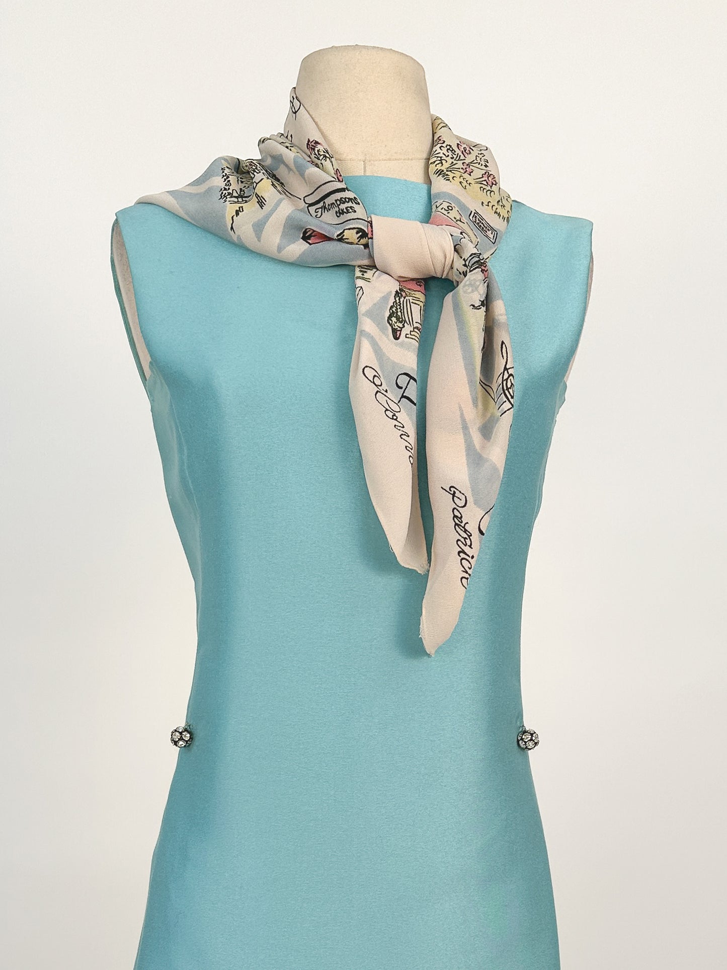 1960s Aqua Dupioni Silk Shift Dress / Waist 34