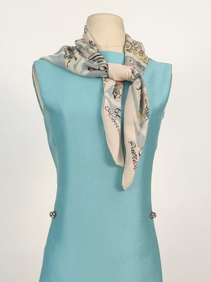 1960s Aqua Dupioni Silk Shift Dress / Waist 34