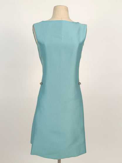 1960s Aqua Dupioni Silk Shift Dress / Waist 34