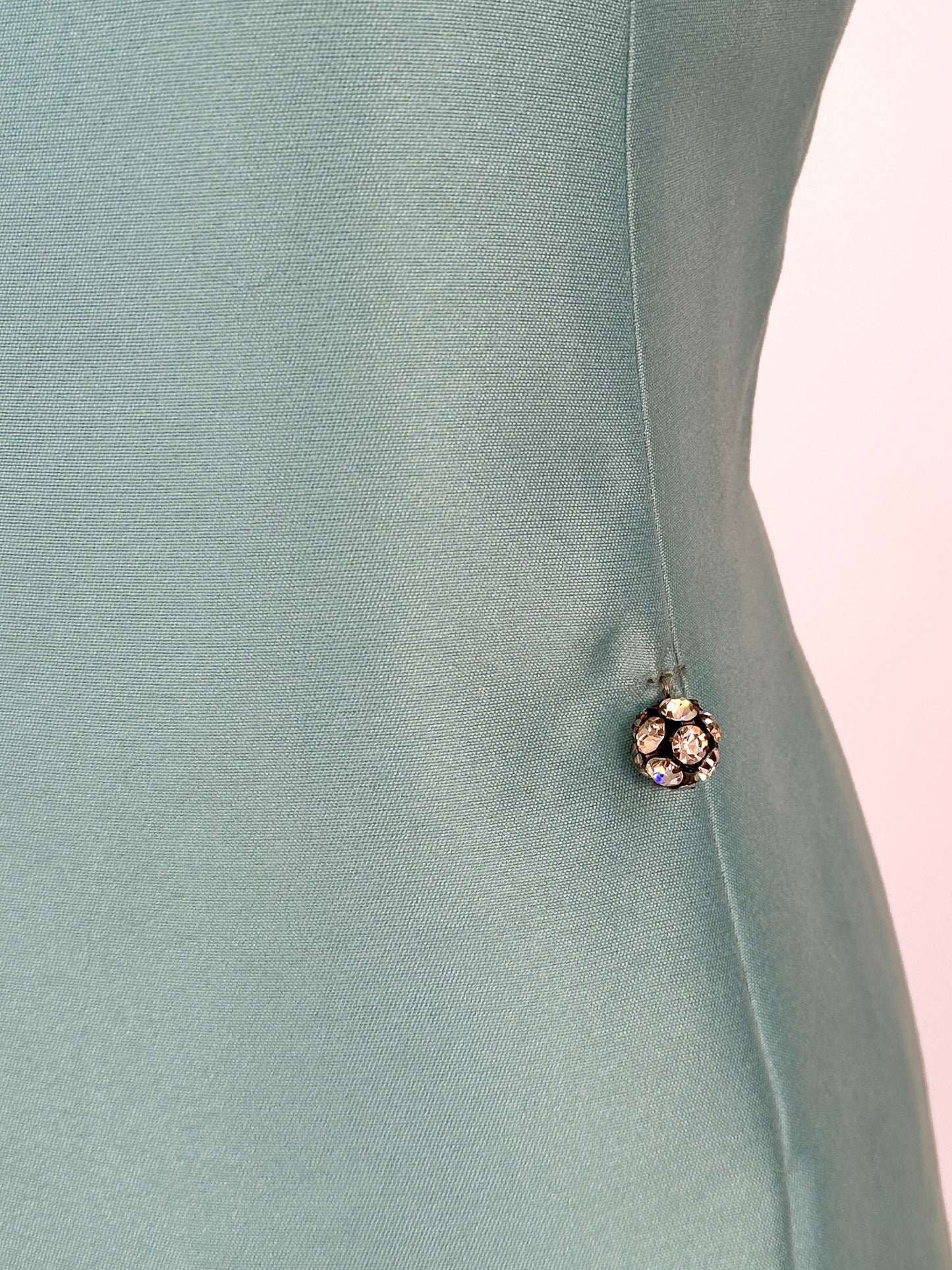 1960s Aqua Dupioni Silk Shift Dress / Waist 34