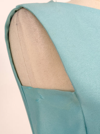 1960s Aqua Dupioni Silk Shift Dress / Waist 34