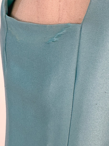 1960s Aqua Dupioni Silk Shift Dress / Waist 34